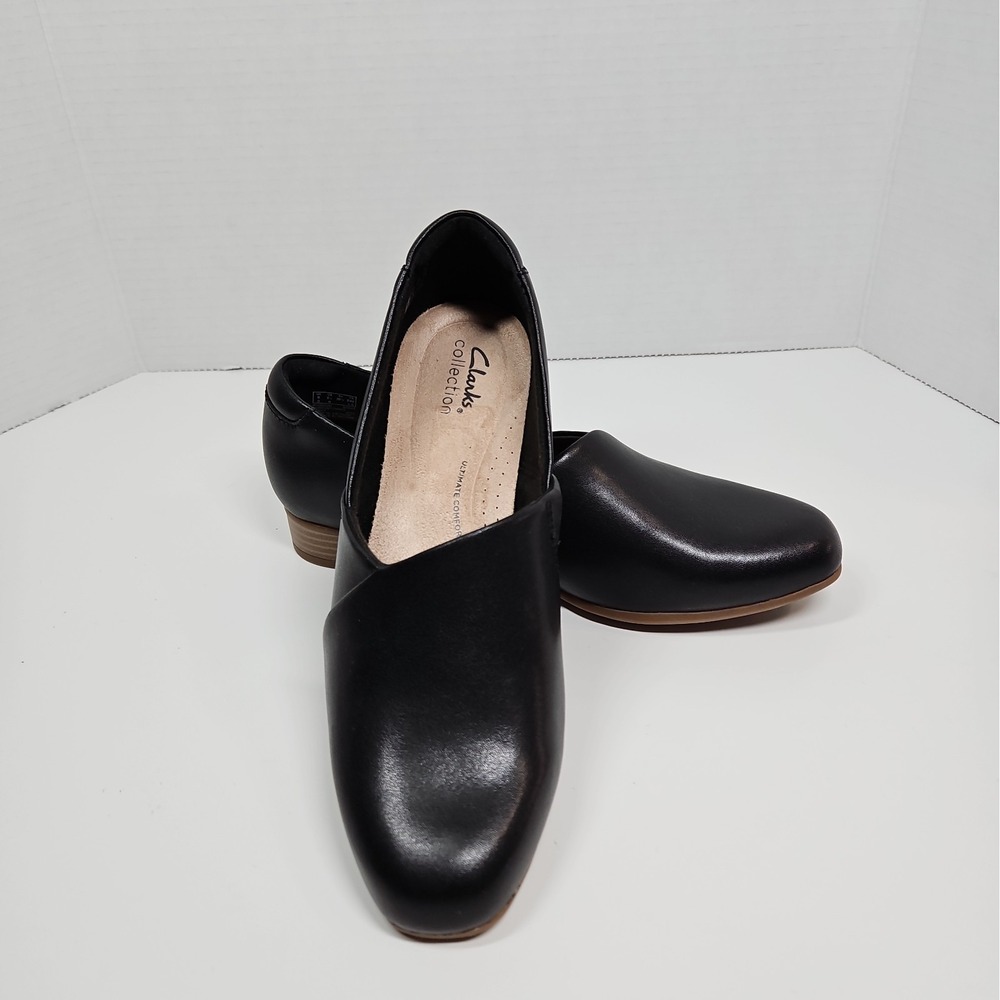 Clarks Womens Juliet Palm Black Leather Slip On Loafers Size 8.5 NWOB
